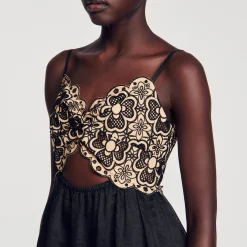 Sandro Paris Vestidos<Vestido Bicolor Bordado