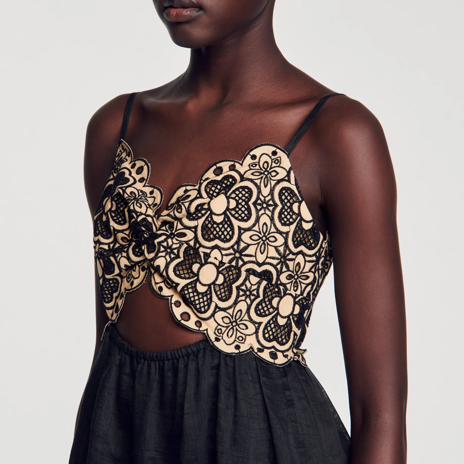 Sandro Paris Vestidos<Vestido Bicolor Bordado