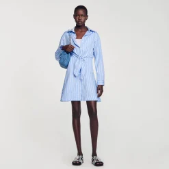Sandro Paris Vestidos<Vestido Camisero Anudado A Rayas