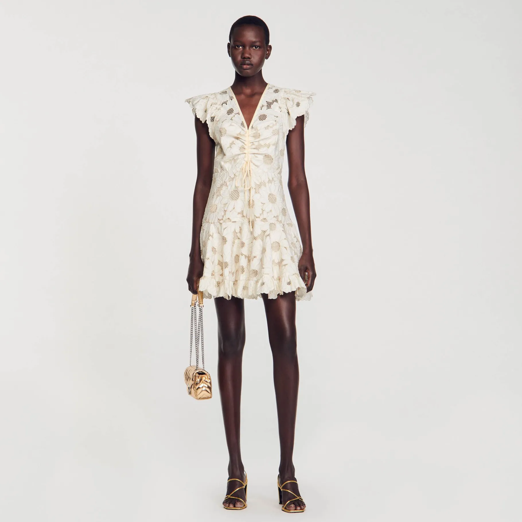 Sandro Paris Vestidos<Vestido Corto De Guipur Con Margaritas