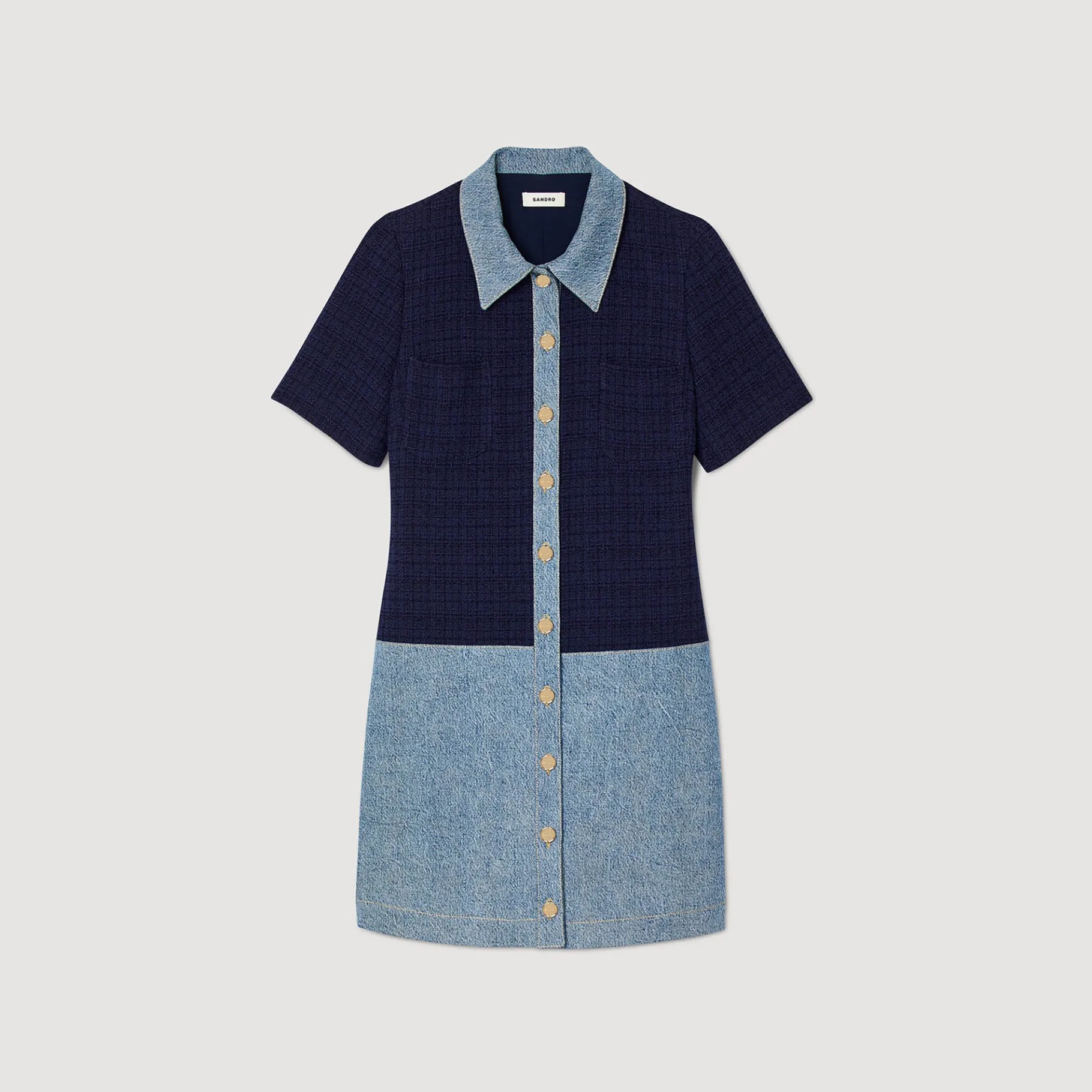 Sandro Paris Vestidos<Vestido Corto De Tejido Vaquero Y Tweed