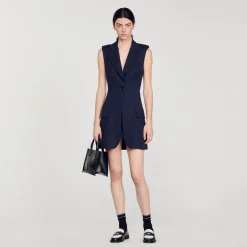 Sandro Paris Vestidos<Vestido Corto Plisado De Traje