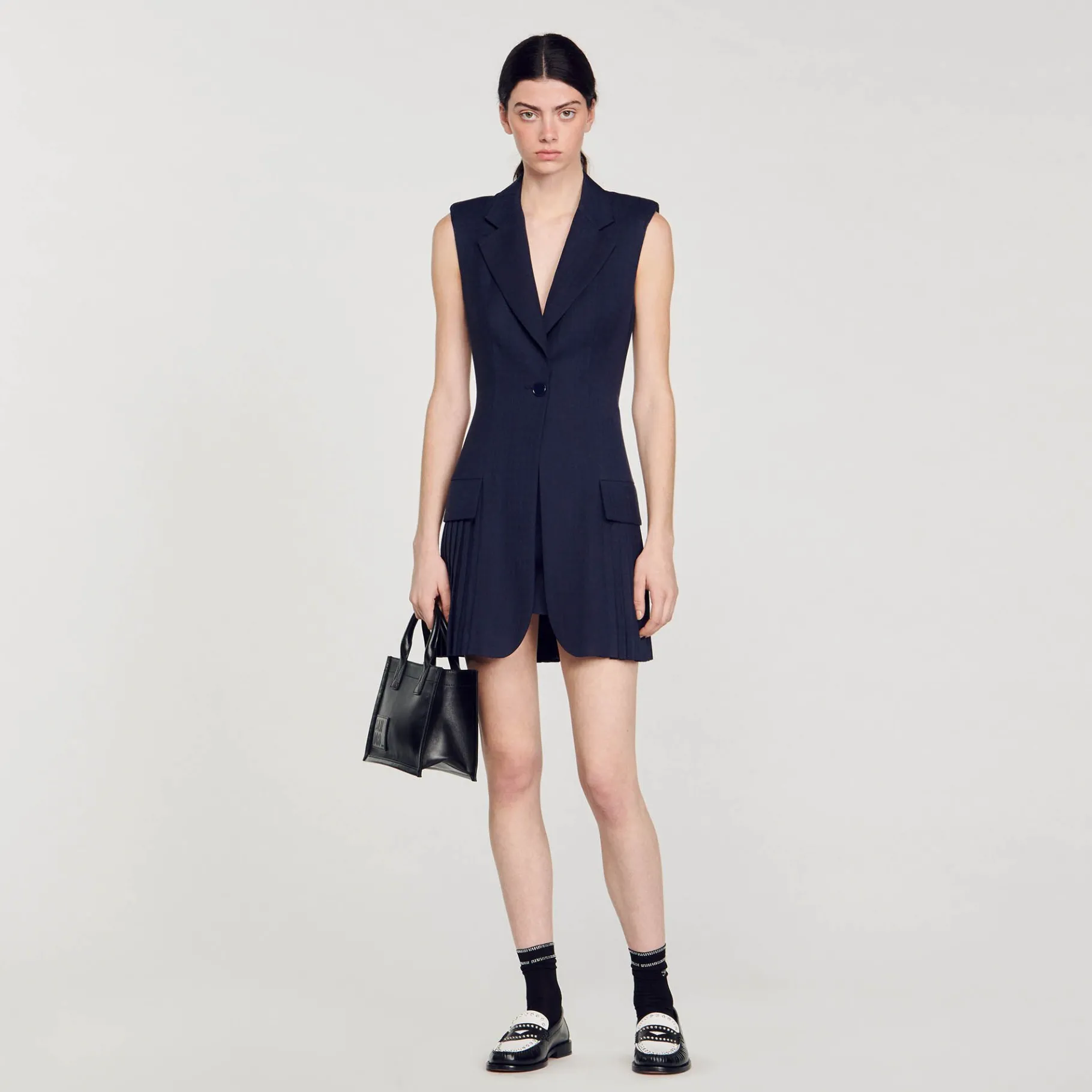 Sandro Paris Vestidos<Vestido Corto Plisado De Traje