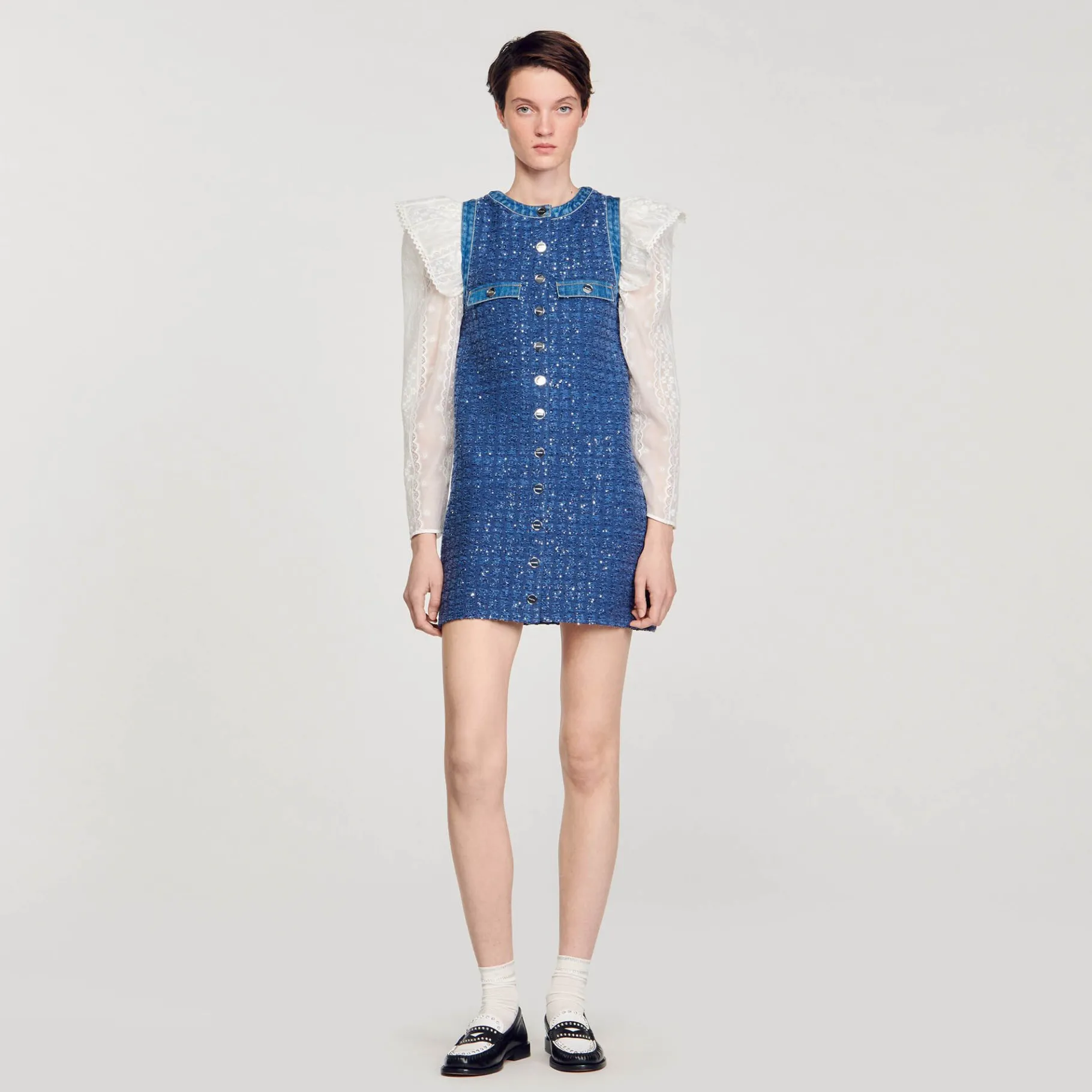 Sandro Paris Vestidos<Vestido Corto Trapecio De Tweed