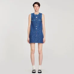 Sandro Paris Vestidos<Vestido Corto Trapecio De Tweed