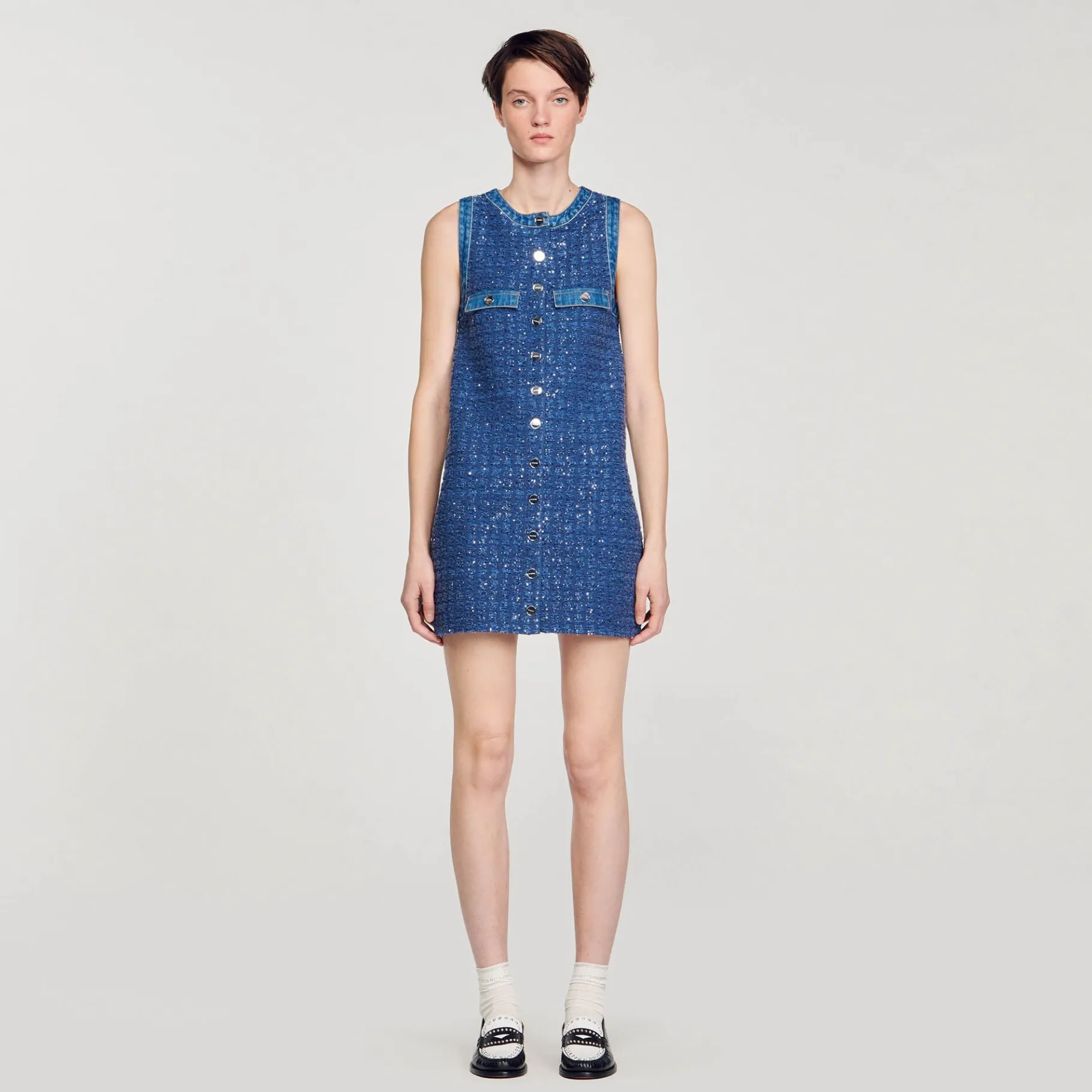 Sandro Paris Vestidos<Vestido Corto Trapecio De Tweed