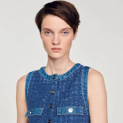 Sandro Paris Vestidos<Vestido Corto Trapecio De Tweed