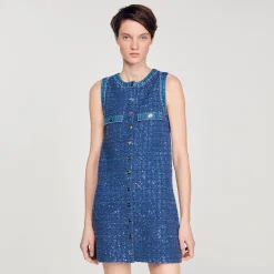 Sandro Paris Vestidos<Vestido Corto Trapecio De Tweed