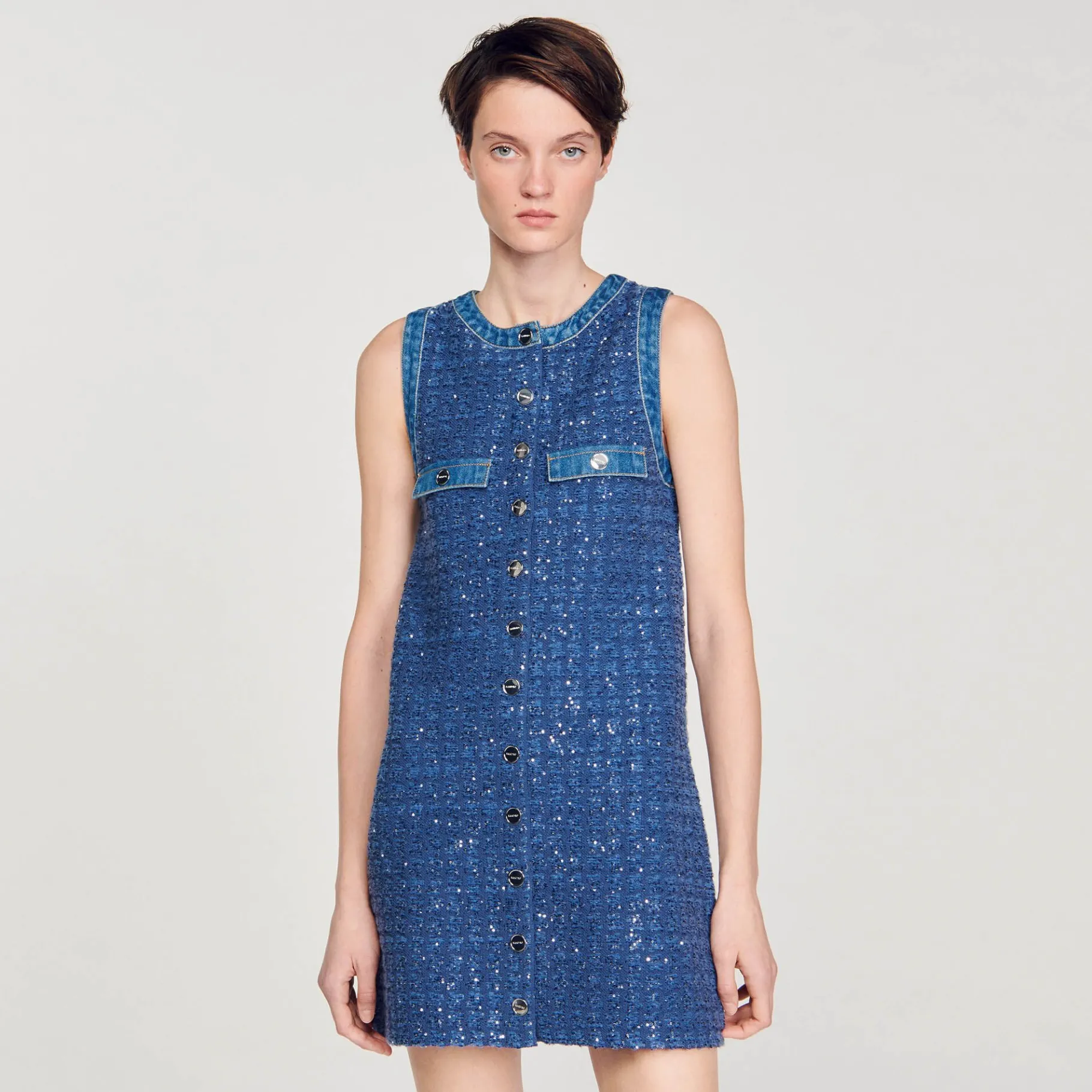 Sandro Paris Vestidos<Vestido Corto Trapecio De Tweed