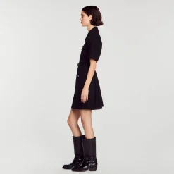 Sandro Paris Vestidos<Vestido De Manga Corta De Dos Materiales