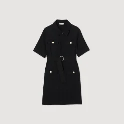 Sandro Paris Vestidos<Vestido De Manga Corta De Dos Materiales