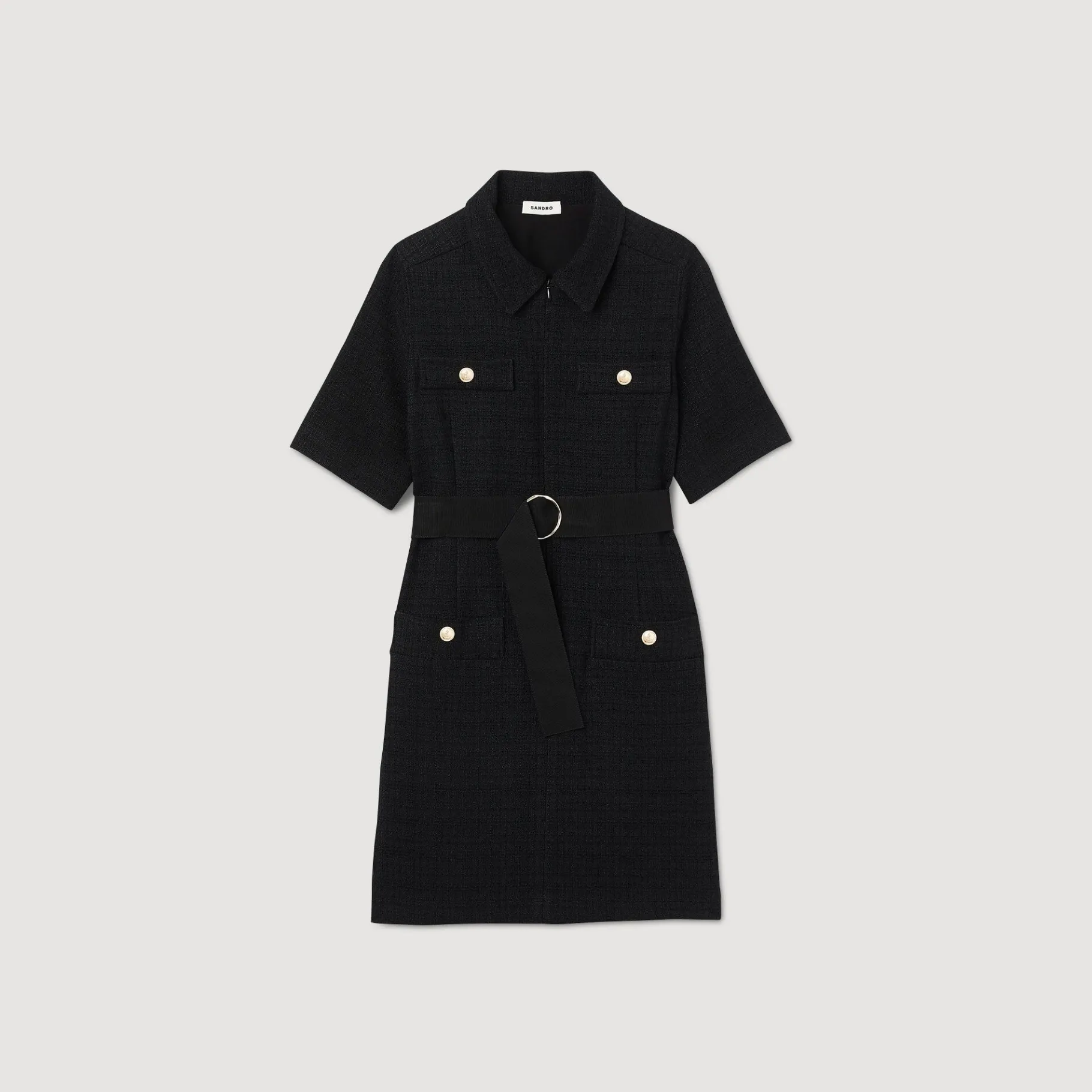 Sandro Paris Vestidos<Vestido De Manga Corta De Dos Materiales