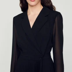 Sandro Paris Vestidos<Vestido De Manga Larga De Dos Materiales