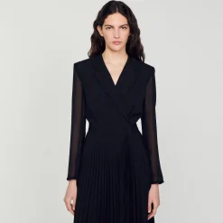 Sandro Paris Vestidos<Vestido De Manga Larga De Dos Materiales