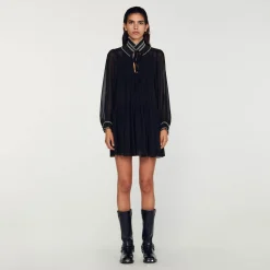 Sandro Paris Vestidos<Vestido Fluido De Muselina