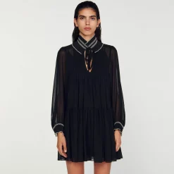 Sandro Paris Vestidos<Vestido Fluido De Muselina