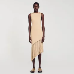 Sandro Paris Vestidos<Vestido Largo Asimetrico Con Flecos