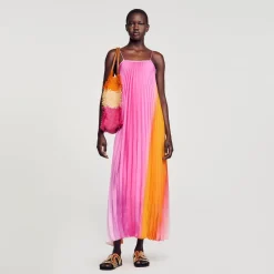 Sandro Paris Vestidos<Vestido Largo Con Plisado De Abanico