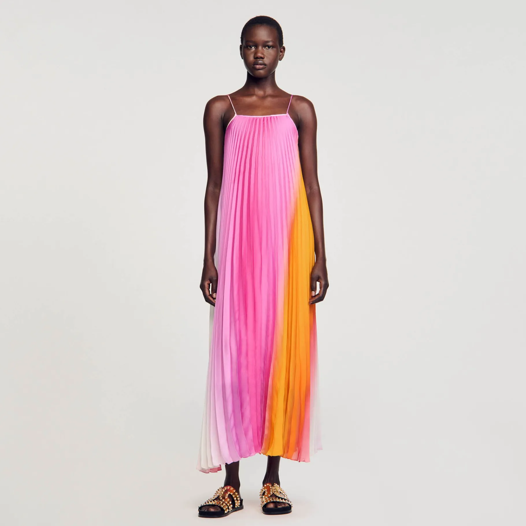 Sandro Paris Vestidos<Vestido Largo Con Plisado De Abanico