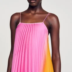 Sandro Paris Vestidos<Vestido Largo Con Plisado De Abanico