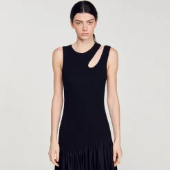 Sandro Paris Vestidos<Vestido Largo De Dos Materiales