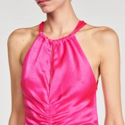 Sandro Paris Vestidos<Vestido Largo Satinado Y Fruncido