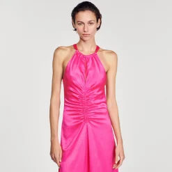 Sandro Paris Vestidos<Vestido Largo Satinado Y Fruncido