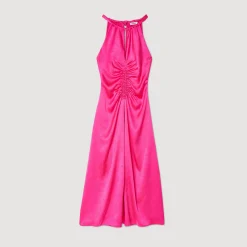 Sandro Paris Vestidos<Vestido Largo Satinado Y Fruncido