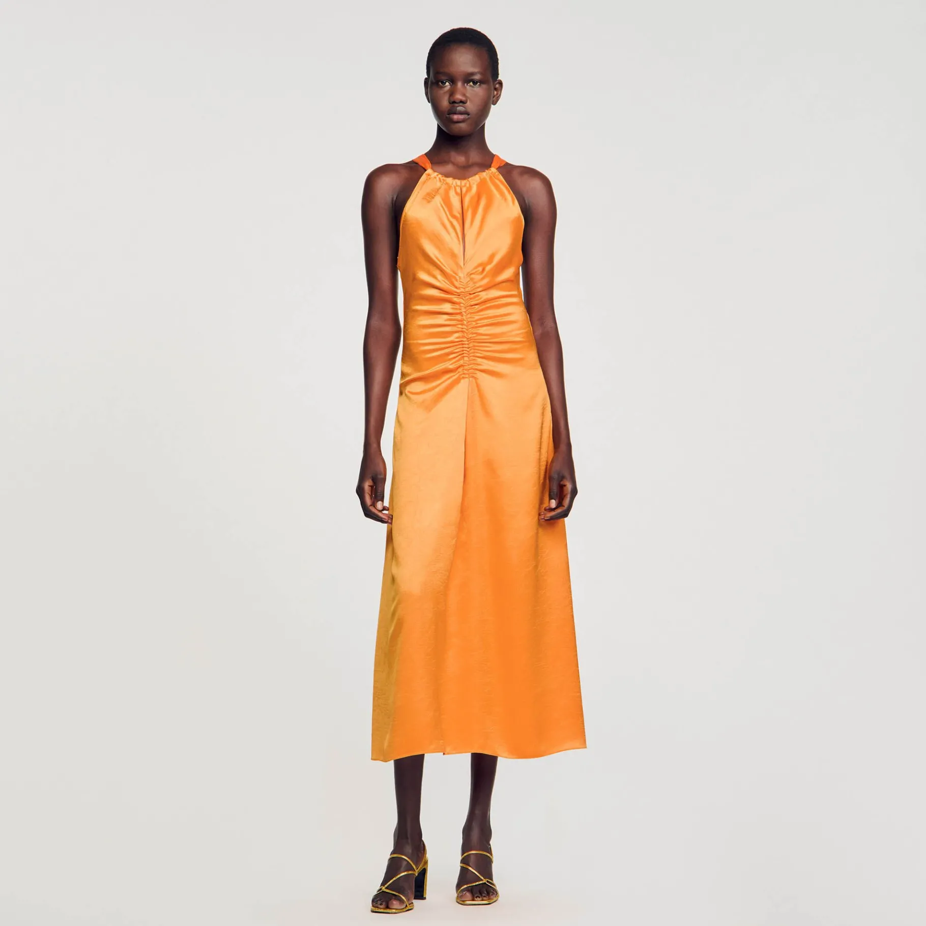 Sandro Paris Vestidos<Vestido Largo Satinado Y Fruncido