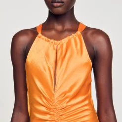 Sandro Paris Vestidos<Vestido Largo Satinado Y Fruncido