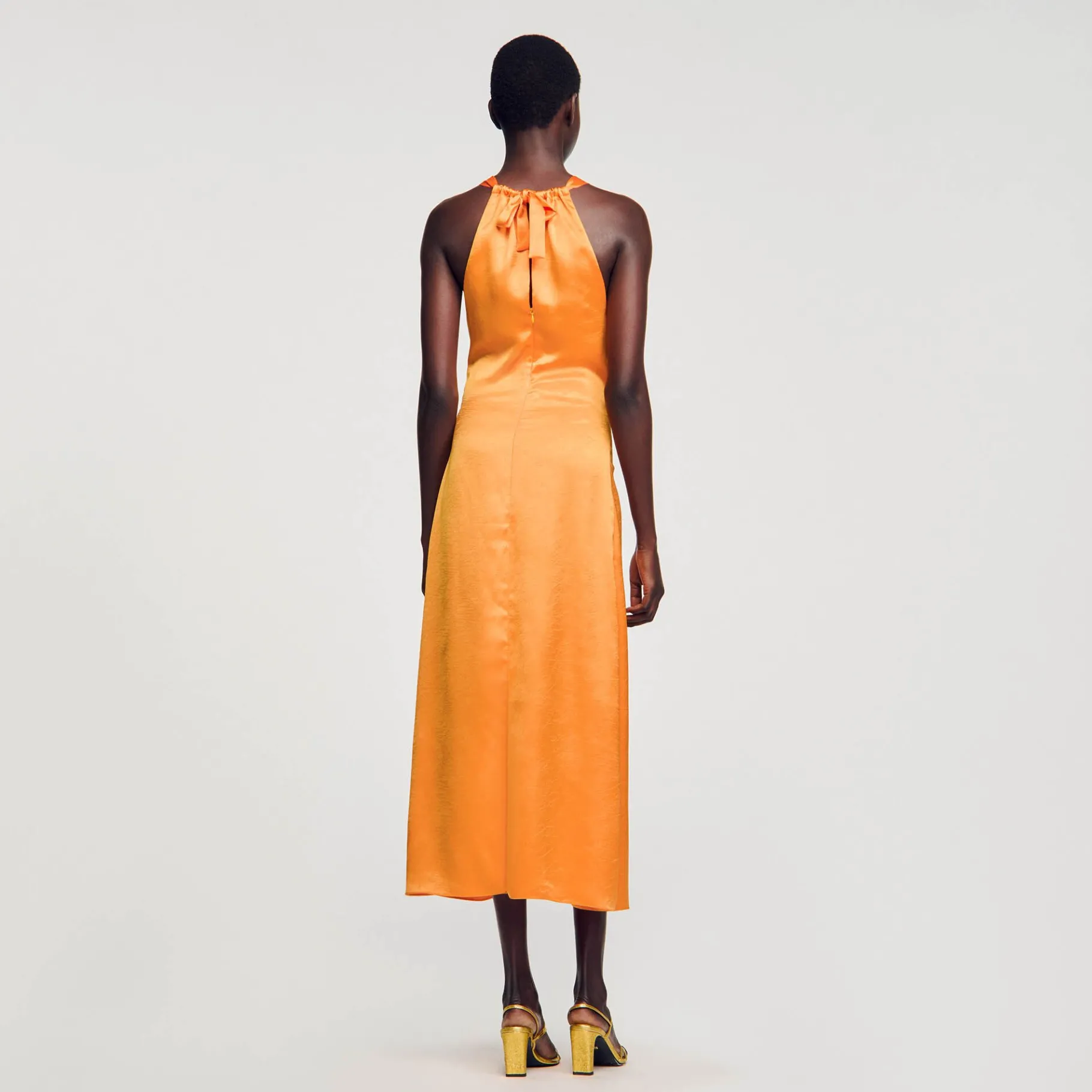 Sandro Paris Vestidos<Vestido Largo Satinado Y Fruncido