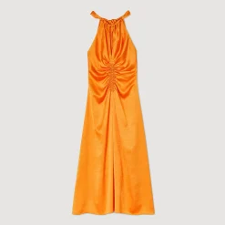 Sandro Paris Vestidos<Vestido Largo Satinado Y Fruncido