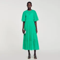 Sandro Paris Vestidos<Vestido Midi Con Cuello Con Brillantes