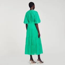 Sandro Paris Vestidos<Vestido Midi Con Cuello Con Brillantes