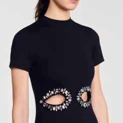 Sandro Paris Vestidos<Vestido Midi Con Recortes Con Brillantes