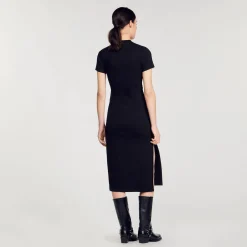 Sandro Paris Vestidos<Vestido Midi Con Recortes Con Brillantes