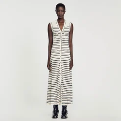Sandro Paris Vestidos<Vestido Midi De Punto Con Rayas