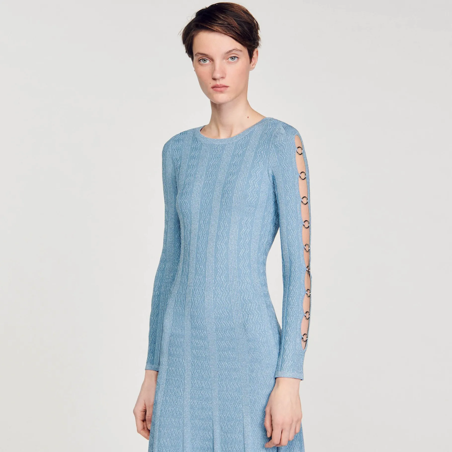 Sandro Paris Vestidos<Vestido Midi De Punto Con Mangas Largas