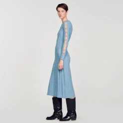 Sandro Paris Vestidos<Vestido Midi De Punto Con Mangas Largas