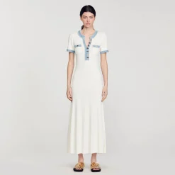 Sandro Paris Vestidos<Vestido Midi De Punto Y Denim