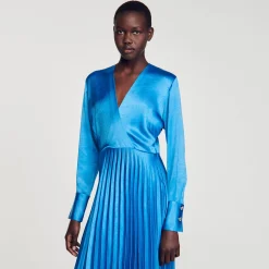 Sandro Paris Vestidos<Vestido Midi Satinado Y Plisado