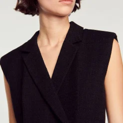 Sandro Paris Vestidos<Vestido Plisado De Tweed